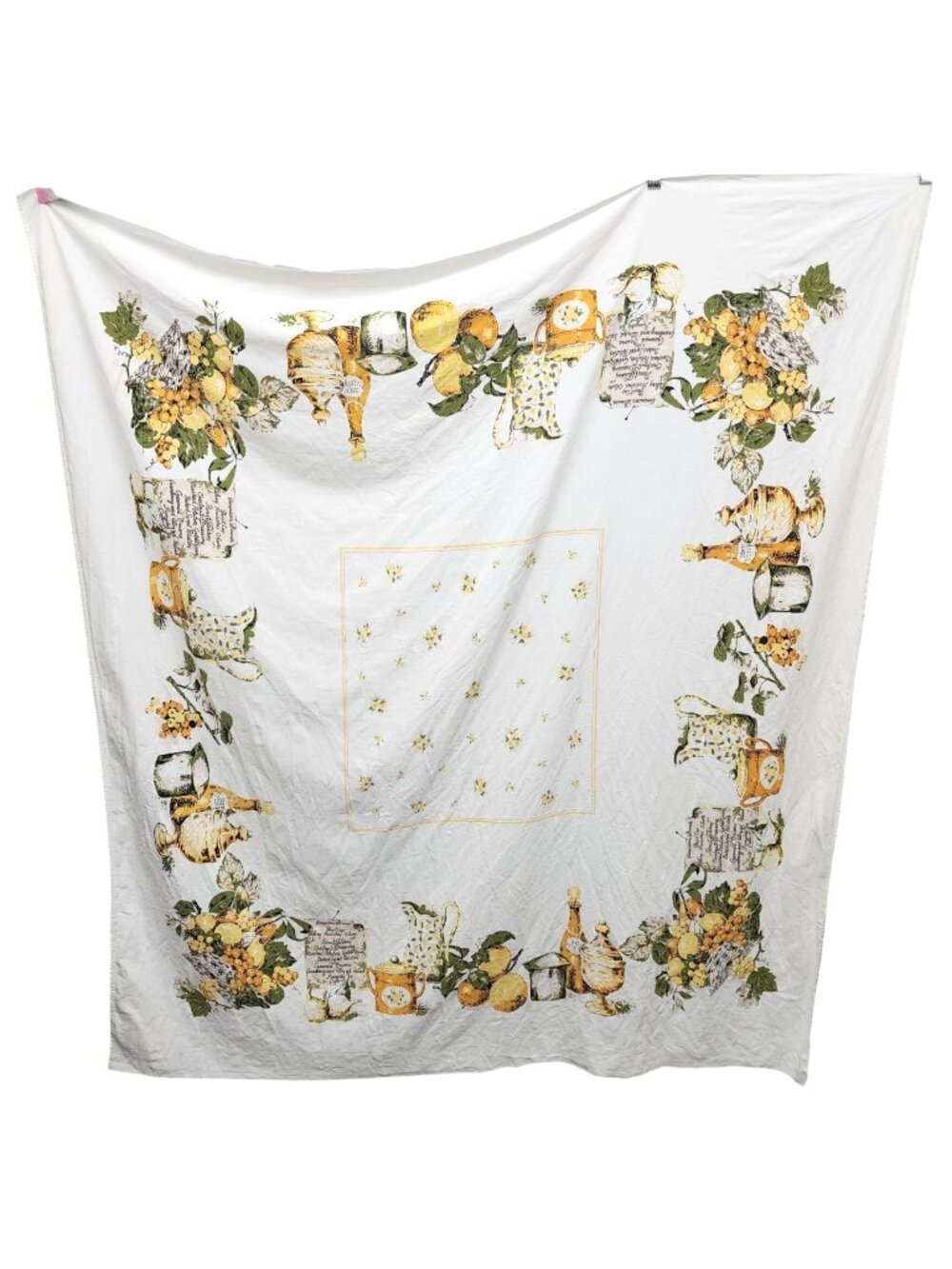 Vintage MCM American Dinner List Flowers Fruit Dishes Tablecloth 52x47.5 Inches